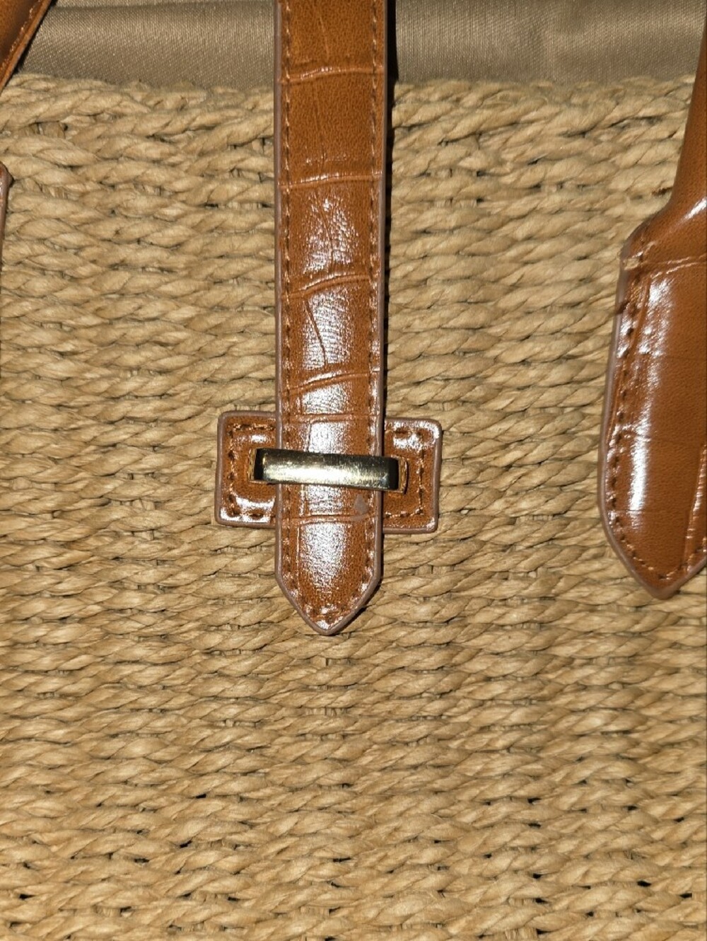 Woven Mustard Tote with Tan Faux-Leather Handles - Picture 3 of 15
